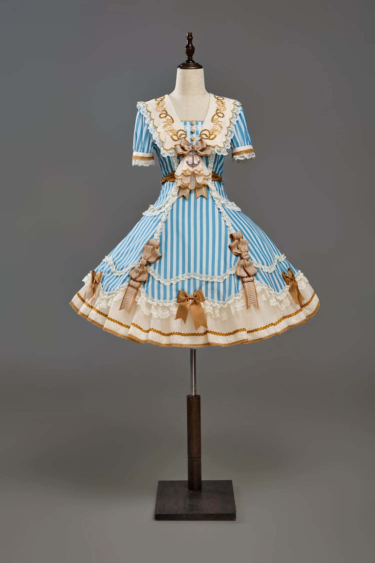 Antique Naval Bear - Striped Classic Lolita Sailor Collar OP, Bear Embroidery - image 3
