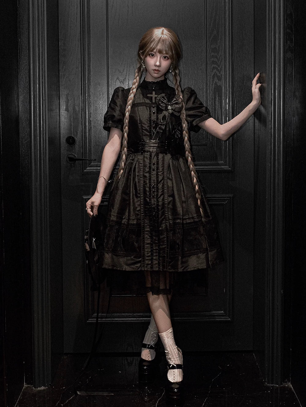 Ghost Orchid - Gothic Lolita OP Dress, Embroidered Cross - image 17