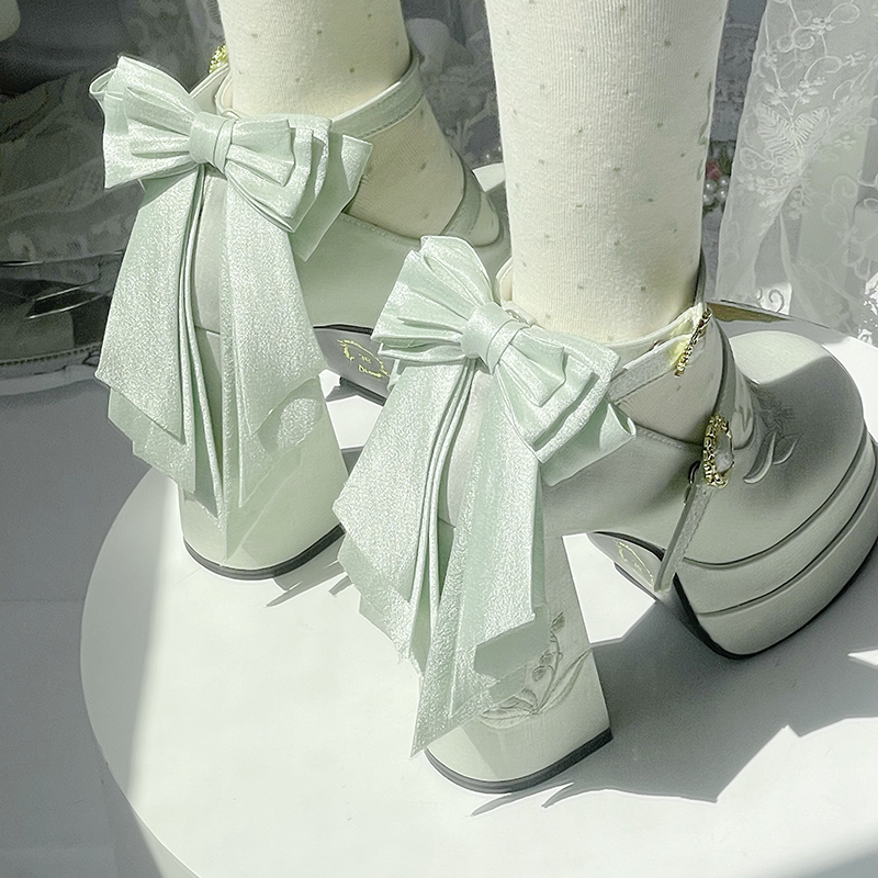Floating Dream Lily - Elegant Lolita High Heel Shoes, Detachable Bow - image 2