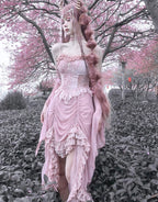 Sakura Nightmare - Pink Gothic Velvet Drawstring Dress - image 22