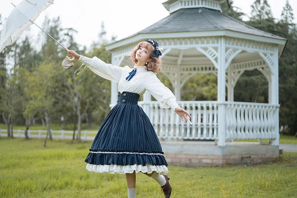 Rose Doll - Elegant Lolita Striped Fishbone Skirt - image 25
