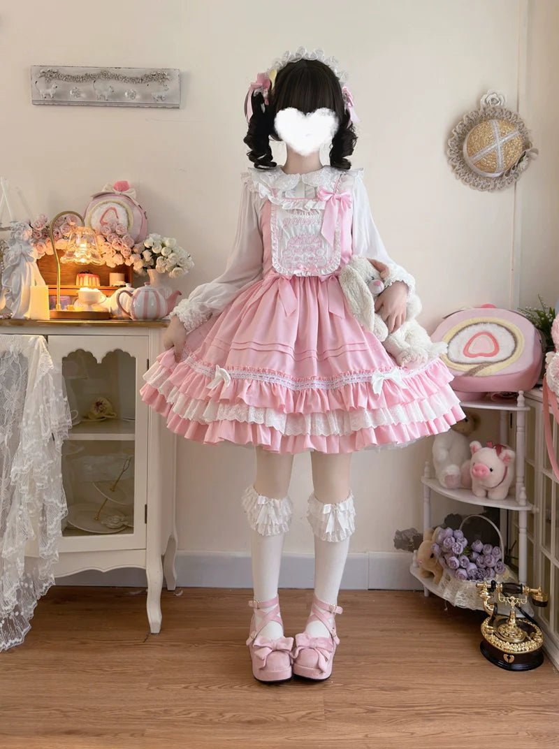 Sweet Bear - Kawaii Lolita JSK Dress Embroidery Flounce Hem - image 2