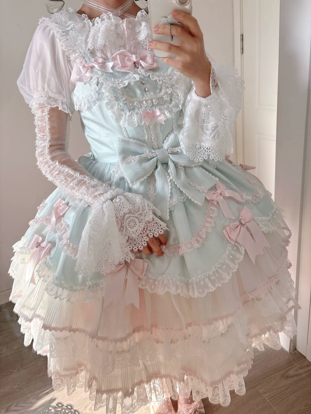 Frosted Starlight - Old School Lolita Blouse, Detachable Sheer Sleeves - image 13