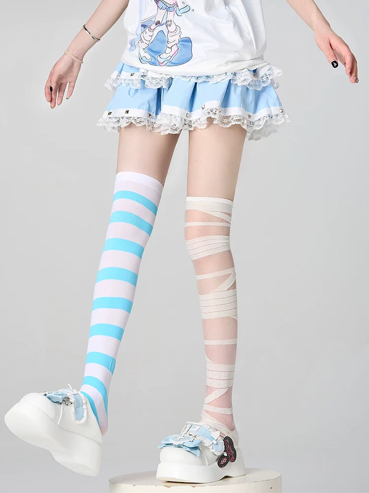 Ribbon-Tie Striped Thigh-High Lolita Socks - image 7