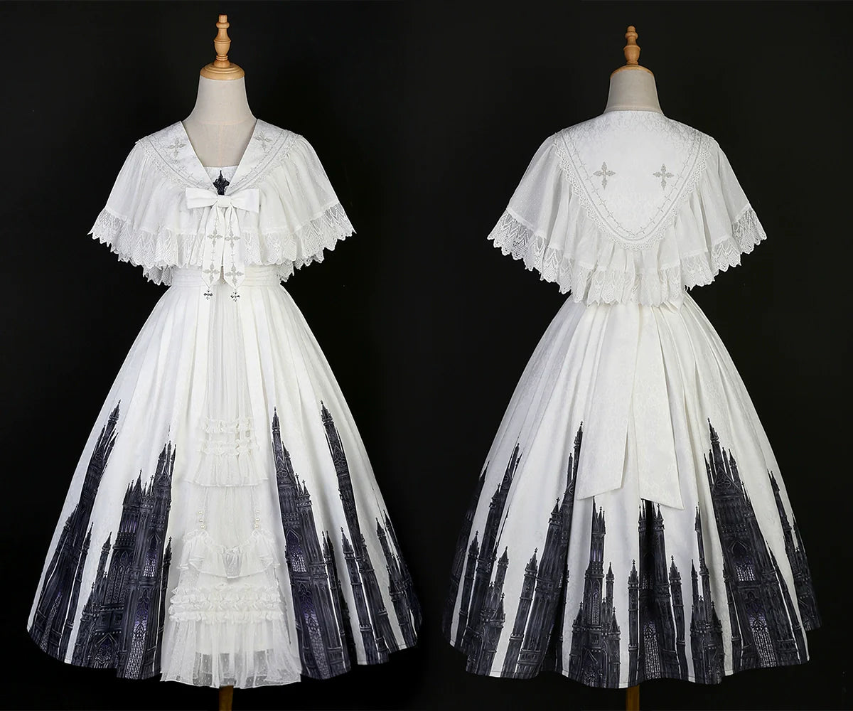 Silent Church - Gothic Lolita JSK Dress Printed Dress Thin Shawl Set - image 34