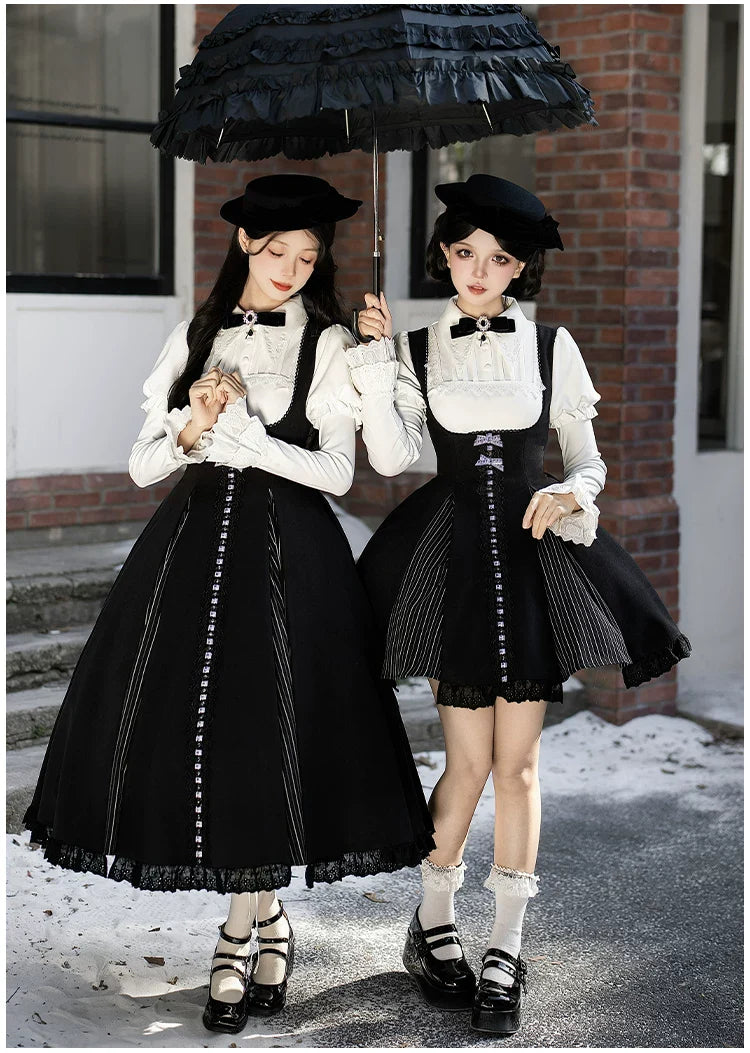 Monochrome Sonata - Classic Lolita Bust-supporting JSK Set, Piano Inspired - image 11