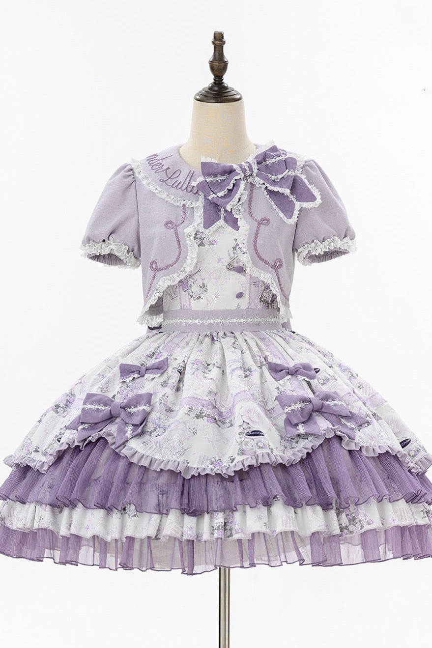 Music Flower Wall Purple Gramophone Print Bow Classic Lolita OP Dress - image 2
