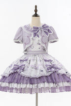 Music Flower Wall Purple Gramophone Print Bow Classic Lolita OP Dress - image 2