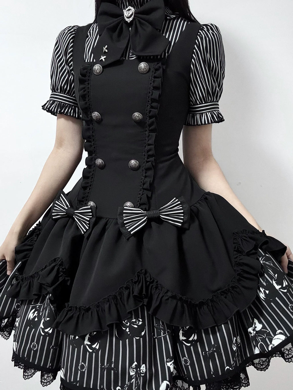 Dark Lord - Gothic Lolita Striped JSK Set, Skull Print - image 10