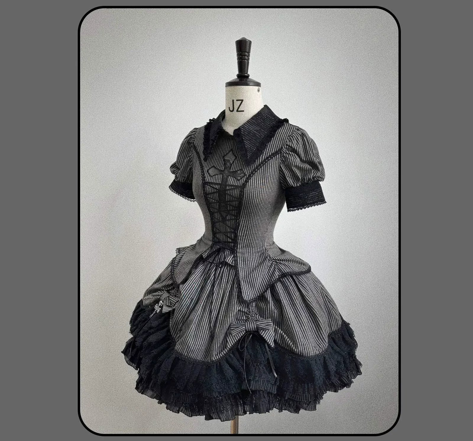 Striped Cross - Gothic Coordinated Lolita Set, Adjustable Blouse & Skirt - image 22