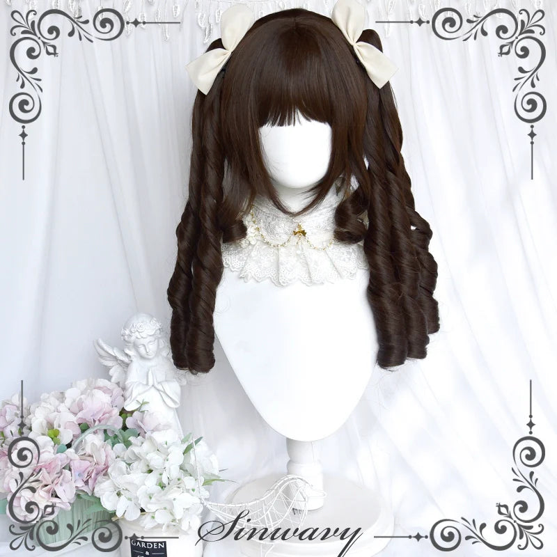 Fairy Tale Town - Classic Lolita Dark Brown Curly Twin-Tail Wig - image 1