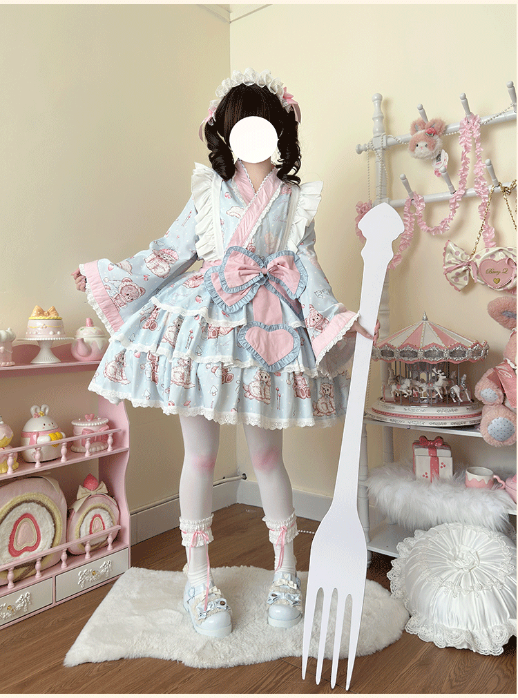 Showa Moe Bear - Plus Size Wa Lolita Dress Set Kawaii Lolita SK Suit - image 1