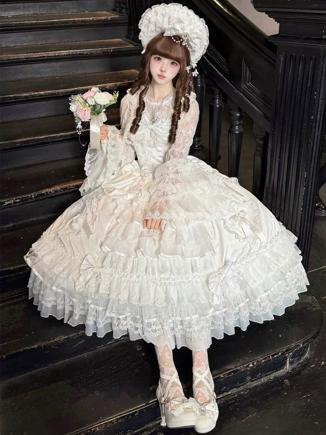 Drapery Poem - Sweet Wedding Lolita JSK Dress, Long Tiered Skirt - image 12