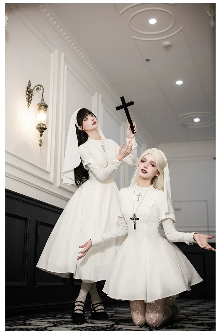 Nihil - Gothic Nun Lolita OP Dress, Irregular Hem Cape and Accessories - image 25