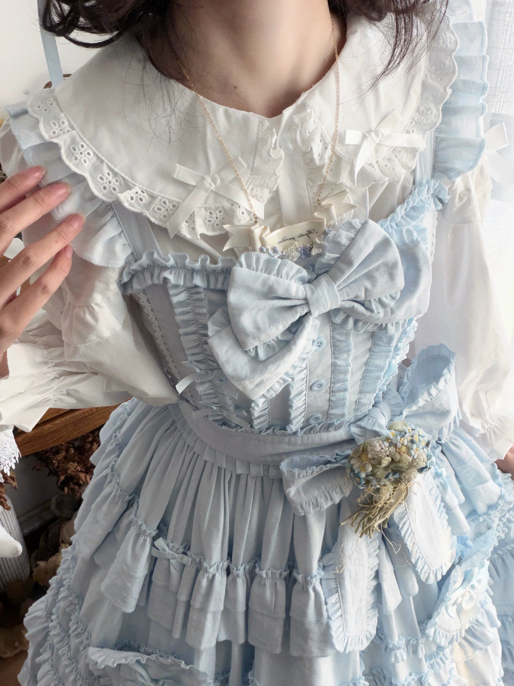 Loveheart - Solid Classic Lolita JSK Dress, Tiered Hem - image 6