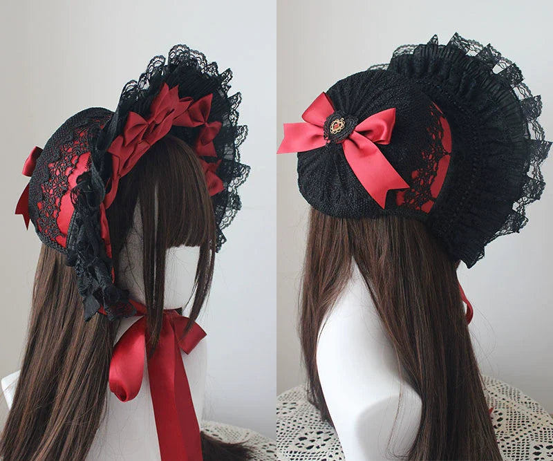 Gothic Lolita Handmade Bonnet with Bows and Beads - image 26