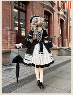 First Otome Black Old School Lolita OP Dress, Lace Details - image 2