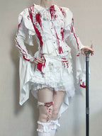 Echo of Deep Sea - Satin Ouji Lolita Trailing Blouse, Solid or Blood Stain Style - image 8