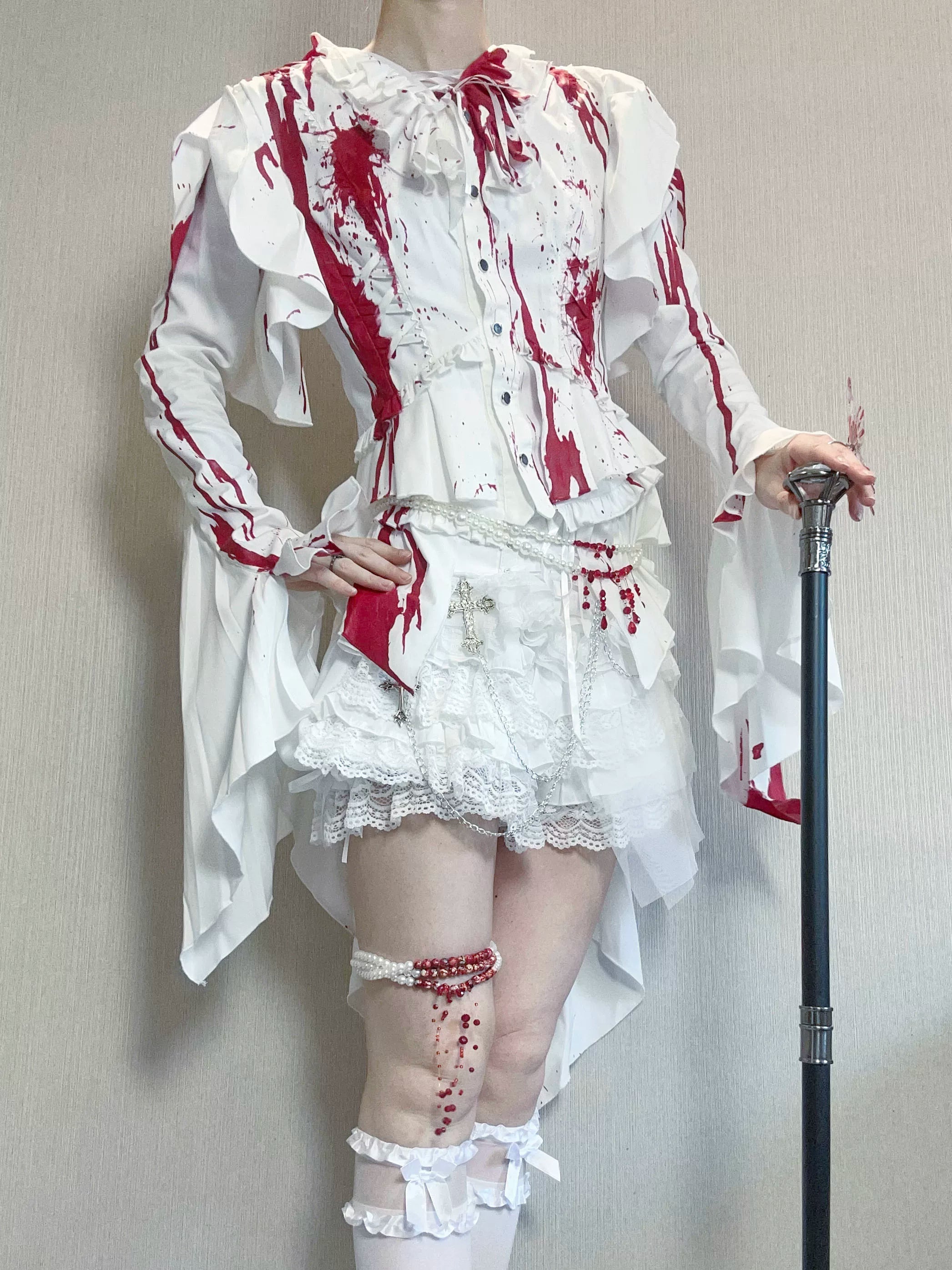 Echo of Deep Sea - Satin Ouji Lolita Trailing Blouse, Solid or Blood Stain Style - image 8