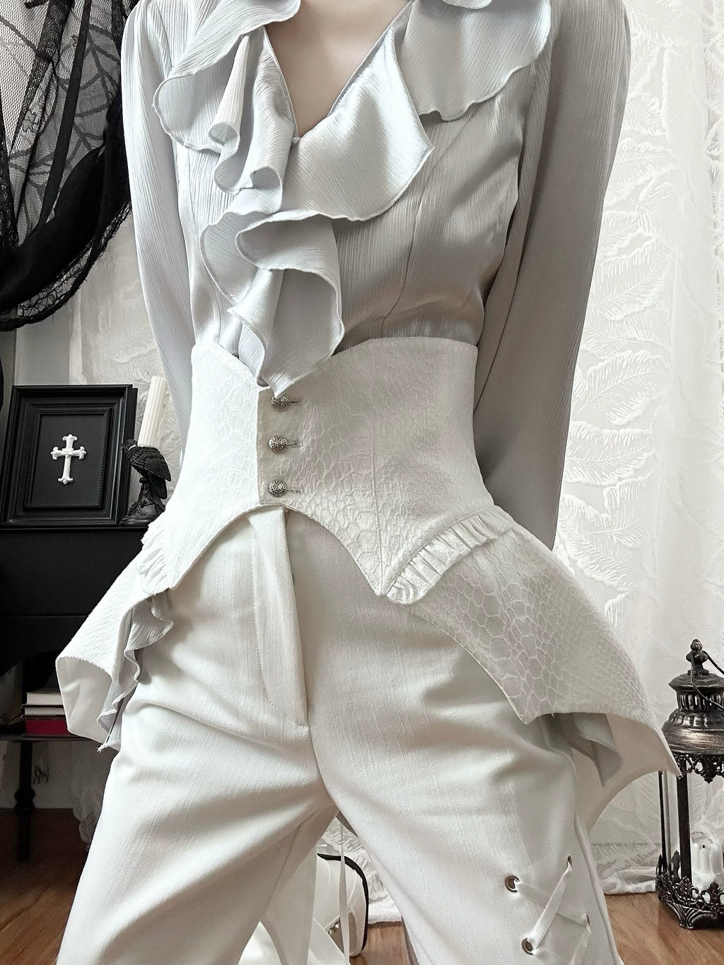 Blue Moon Bone Erosion - Gothic Lolita Waist Cincher, Bat Wing Hem - image 8
