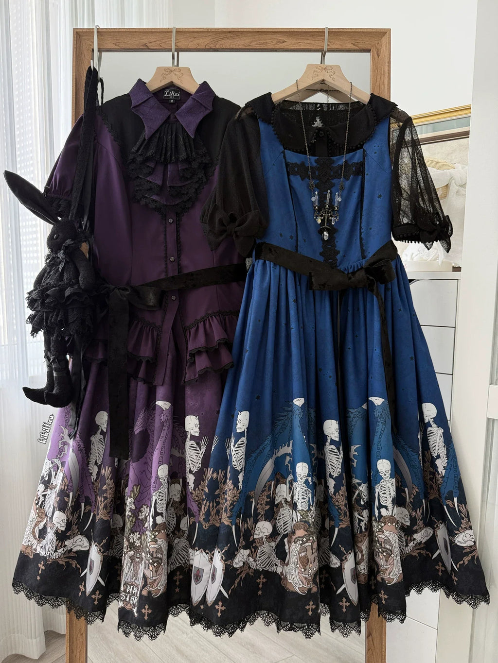 Dragon Bone Lily - Vintage Gothic Lolita Dragon & Skeleton Print JSK Dress and Accessories - image 16