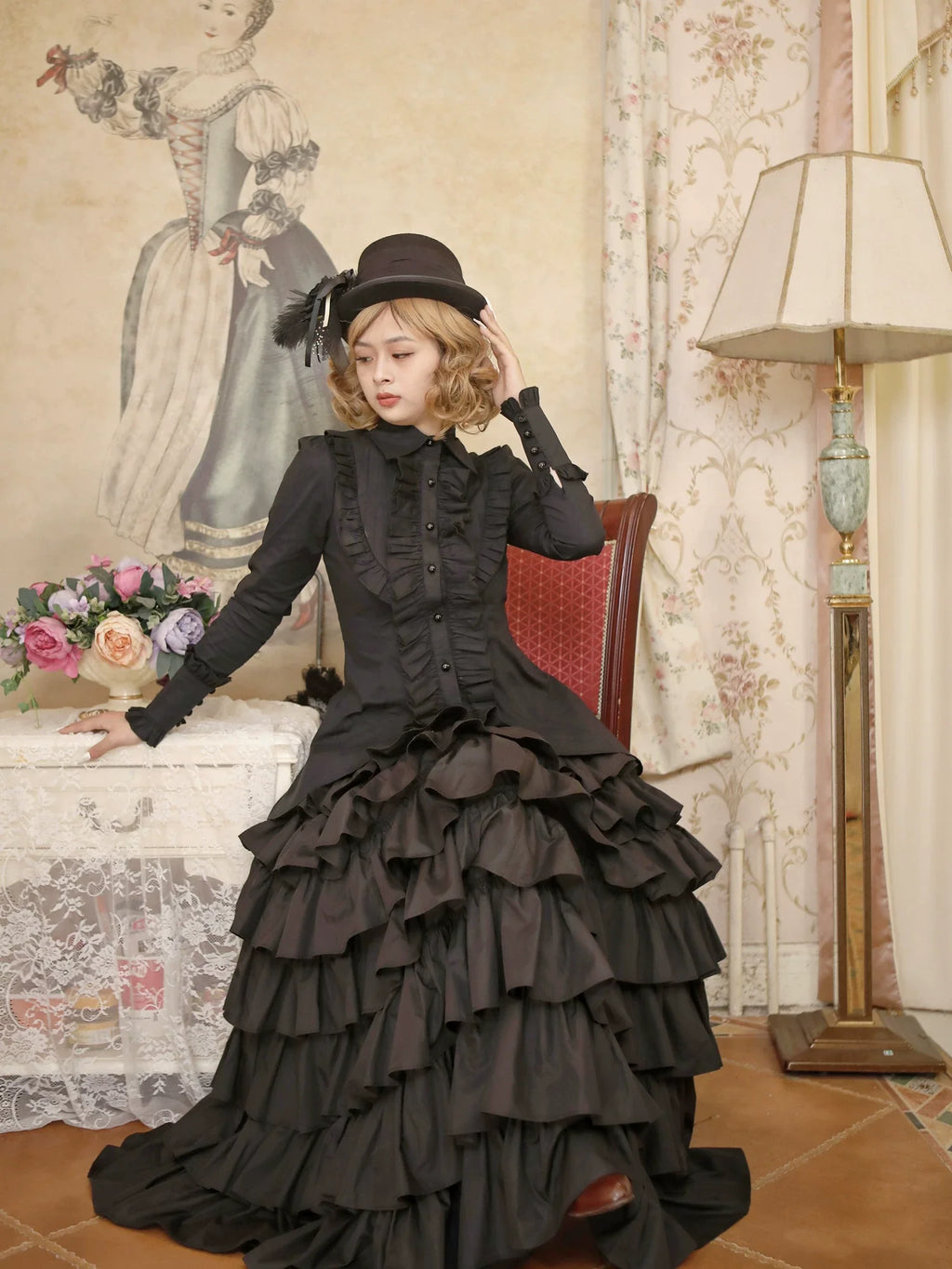 Gothic Tailed-Hem Blouse and Multi-Layer Lolita Skirt Set - image 8