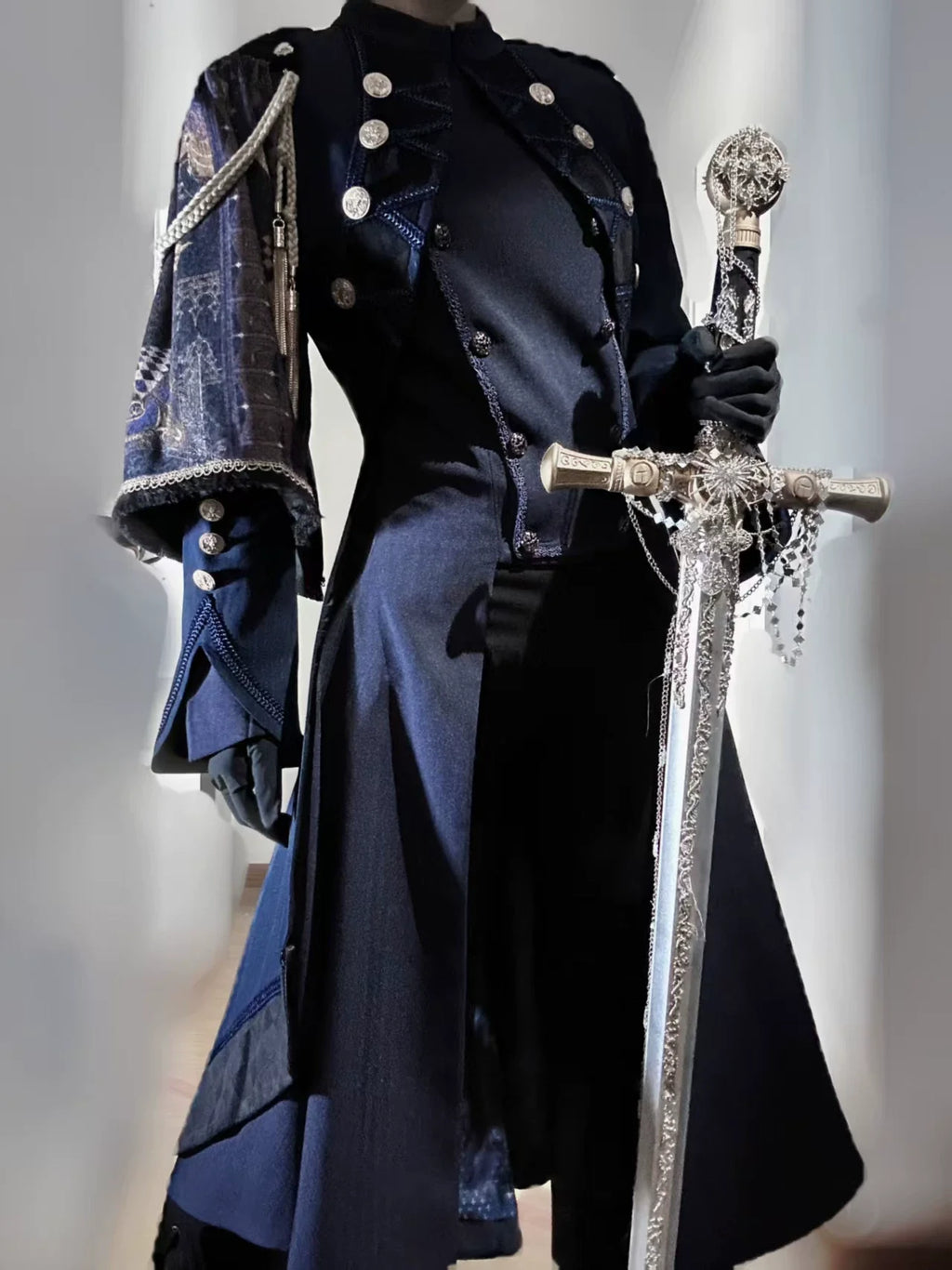 Eternal Moonlit Night - Ouji Lolita Coat, Double-Breasted High-Low Hem - image 6