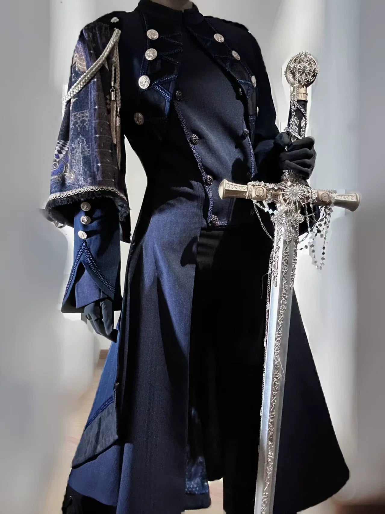 Eternal Moonlit Night - Ouji Lolita Coat, Double-Breasted High-Low Hem - image 6