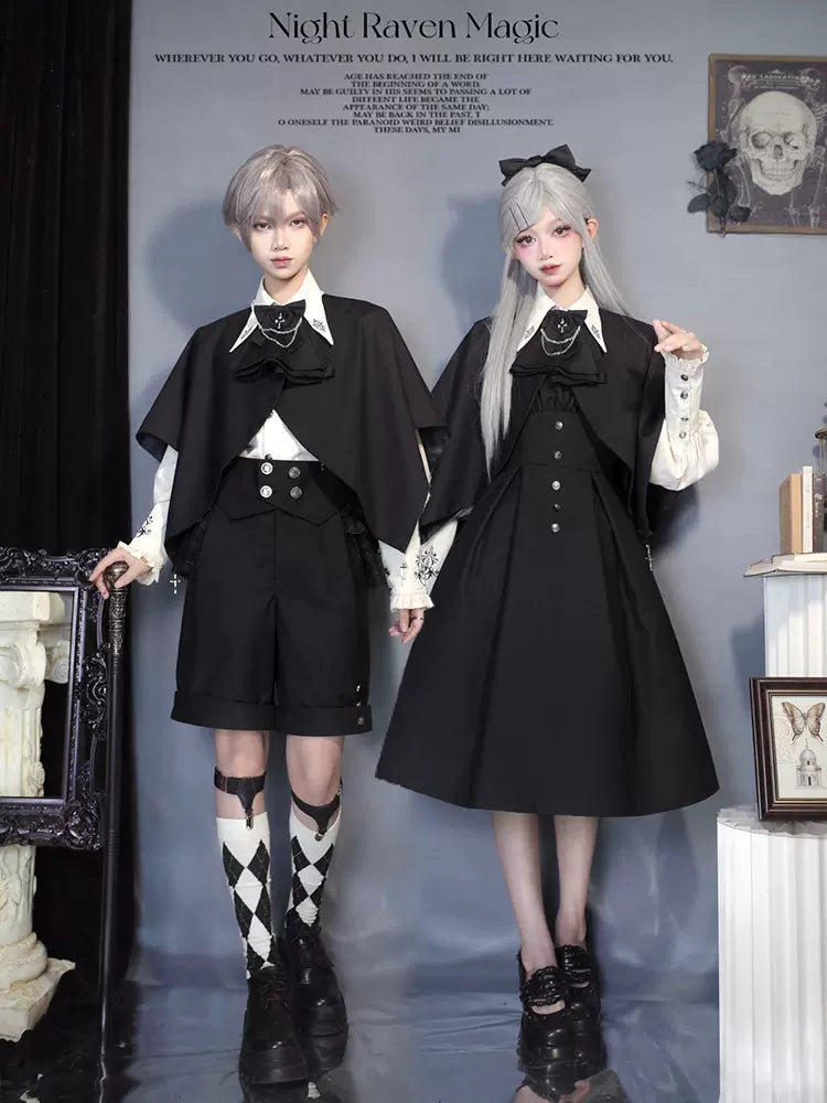 Night Raven Magic - Ouji Lolita Dress Set, Suspender Shorts & Cape - image 2