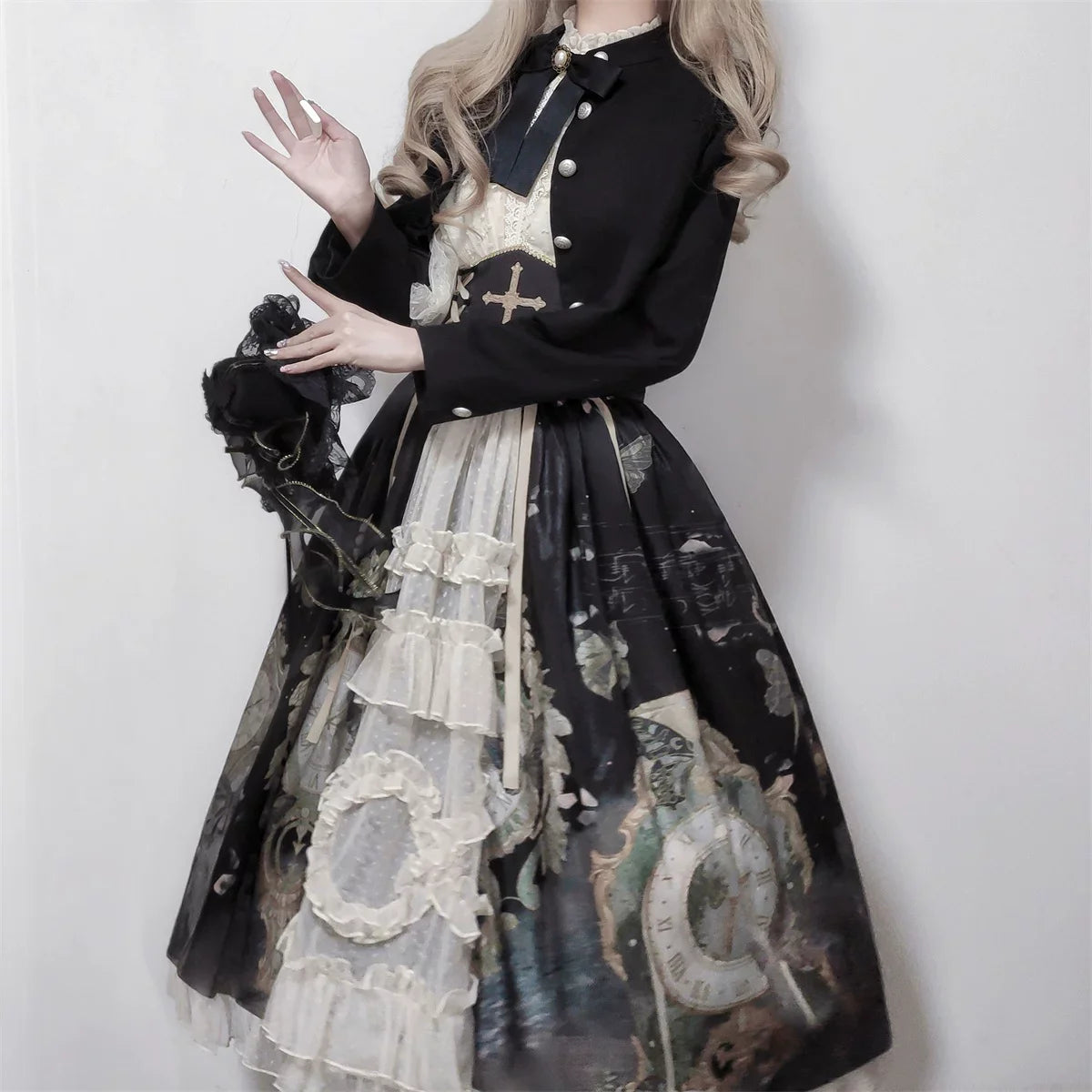 Clock Butterfly - Gothic Lolita Printed Blouse and Corset Skirt Set - image 20