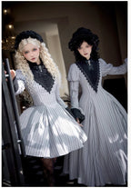 Nocturne SP - Striped Gothic Lolita OP Twin Lolita Dress with Apron and Accessories - image 9