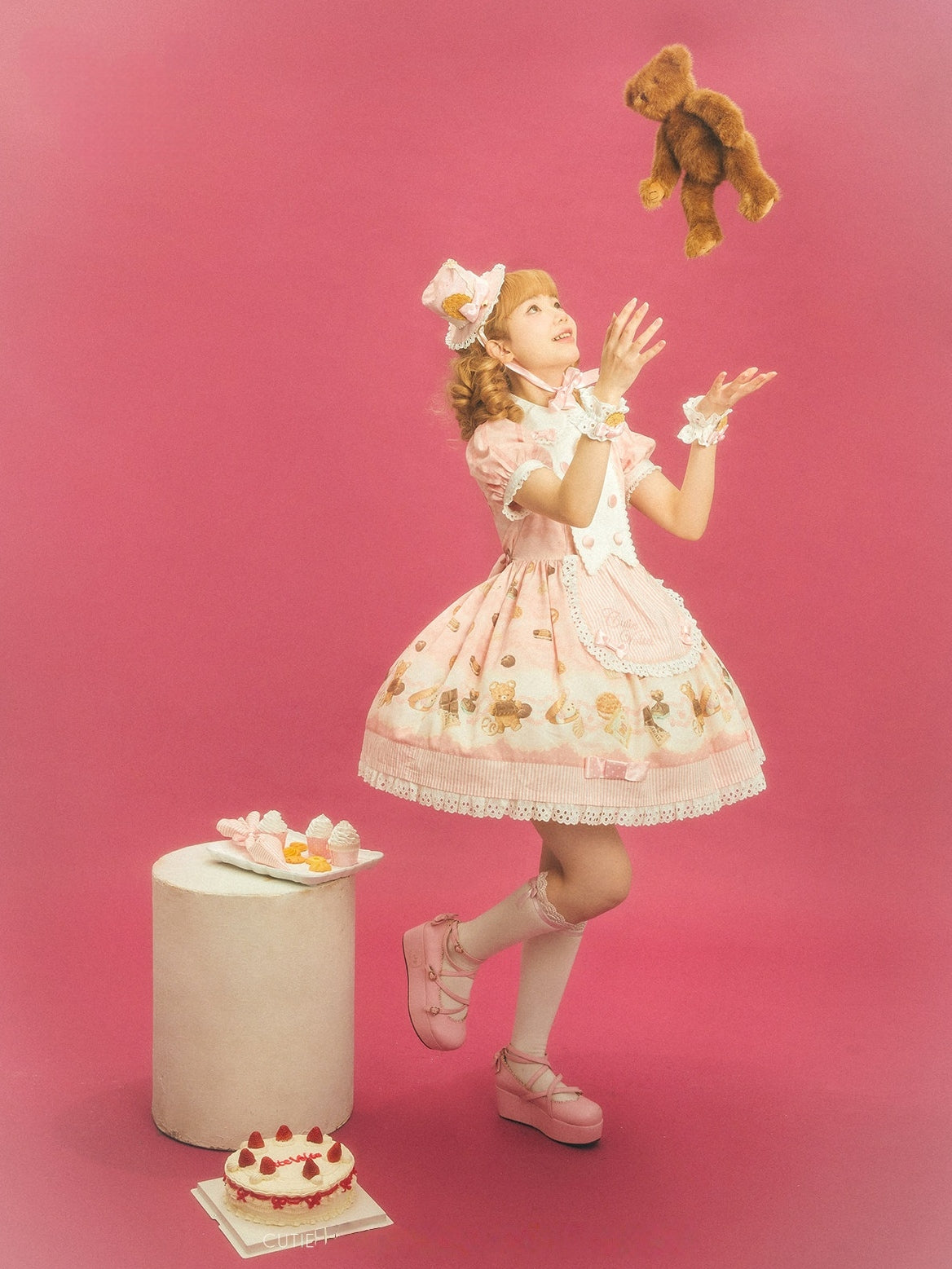 Patisserie Forever Happiness Pink Apron Sweet Lolita OP Dress Set - image 6