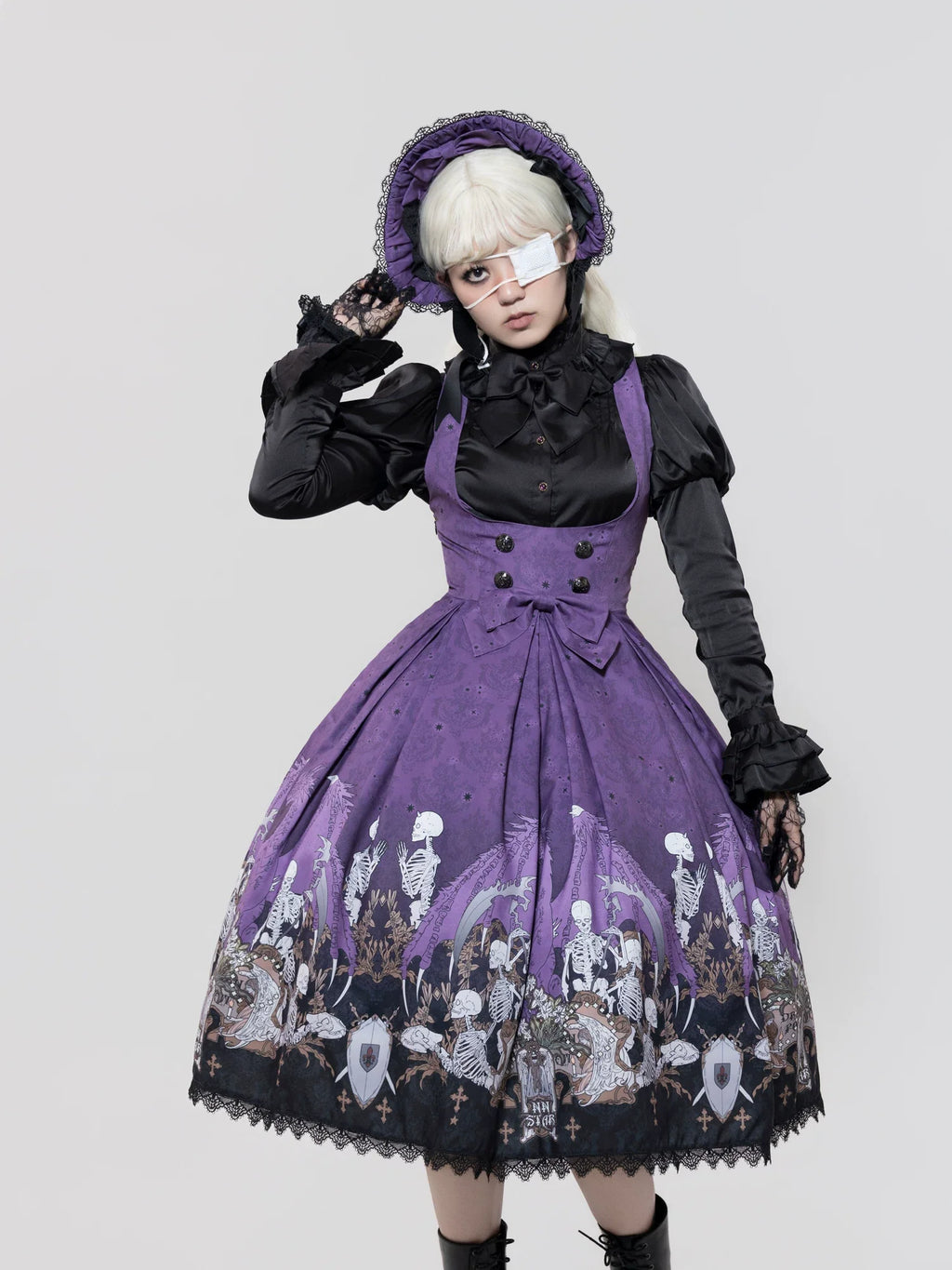 Dragon Bone Lily - Vintage Gothic Lolita Dragon & Skeleton Print JSK Dress and Accessories - image 29