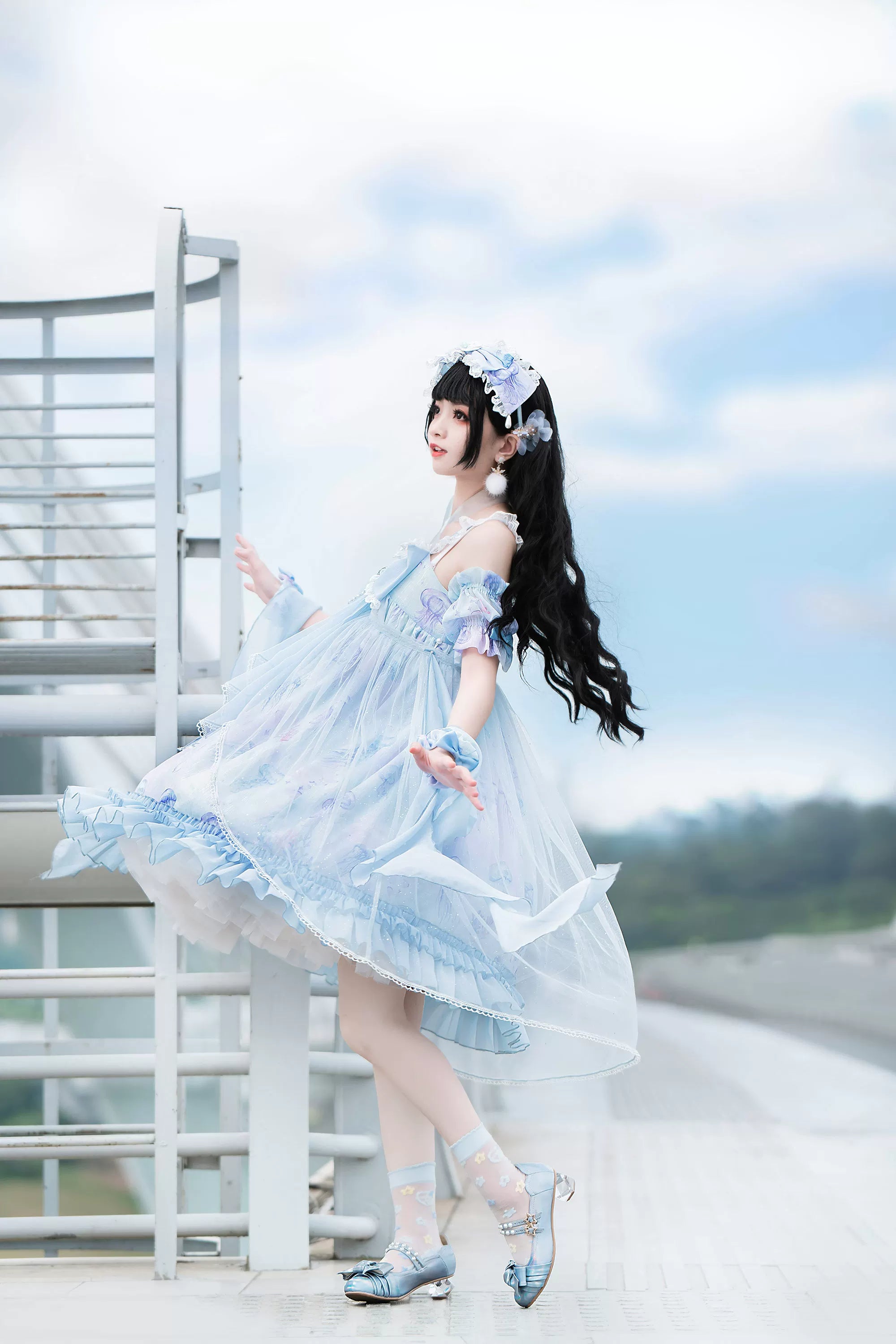 Coral Jellyfish - Sweet Lolita High-waist JSK Dress, Jellyfish & Coral Print and Accessories - image 39