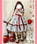 The Bear's Strawberry Field - Daily Lolita OP Dress With Petal Collar & Bear Strawberry Print and Accessories - image 17