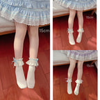 Cotton Old School Lolita White Socks with Colorful Ribbon Bows - image 5