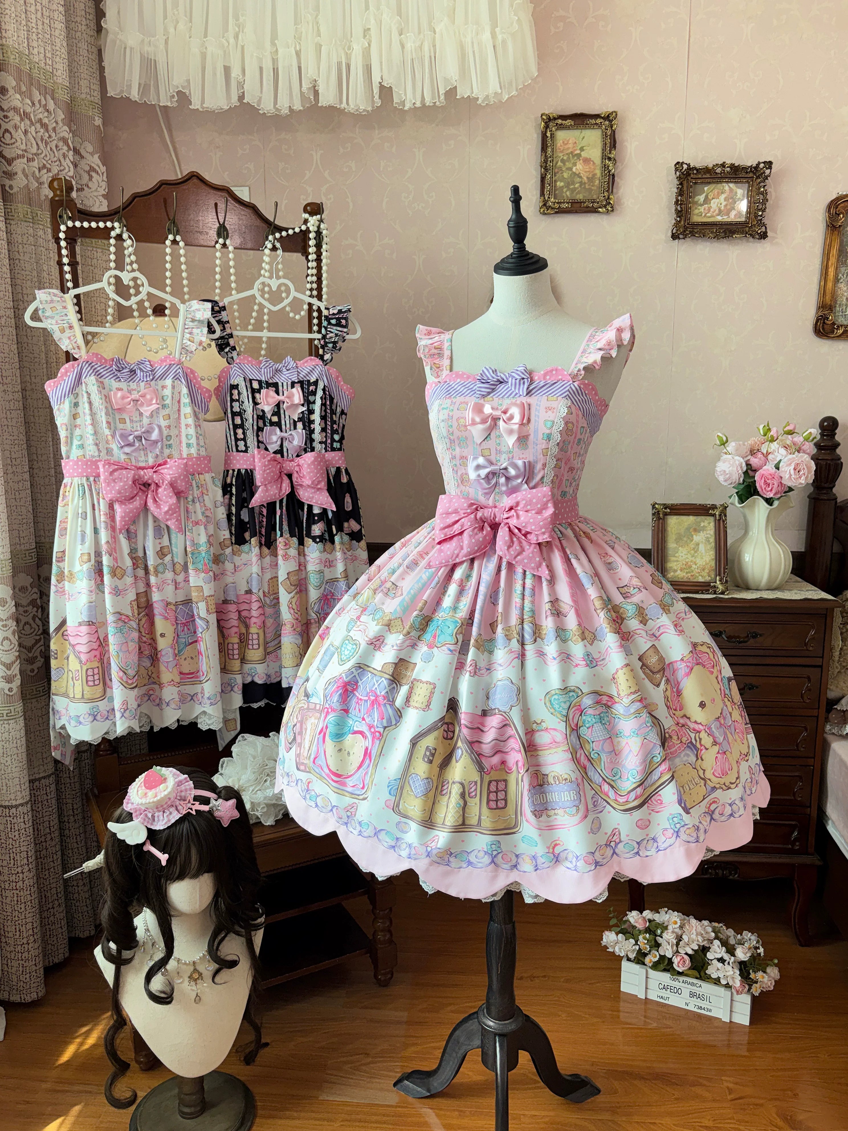 Sugar Frost Cookie - Old School Lolita Bear Dessert Printed JSK Dress and Accessories - image 9