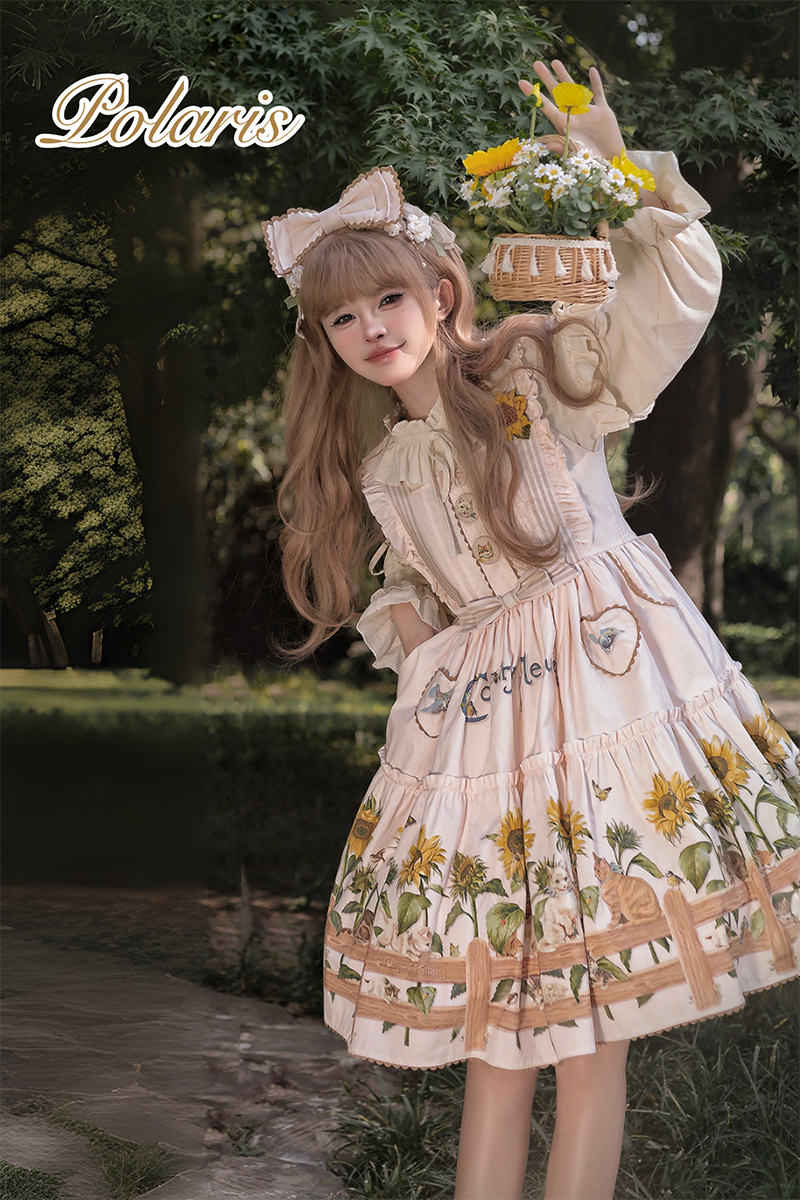 Cat and Sunflower - Sweet Lolita JSK, Cat and Sunflower Print - image 18