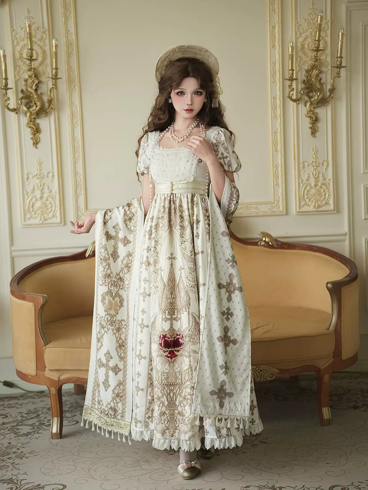 Sacred Coronation Gothic Cathedral Print Empire Lolita OP Dress Set - image 5
