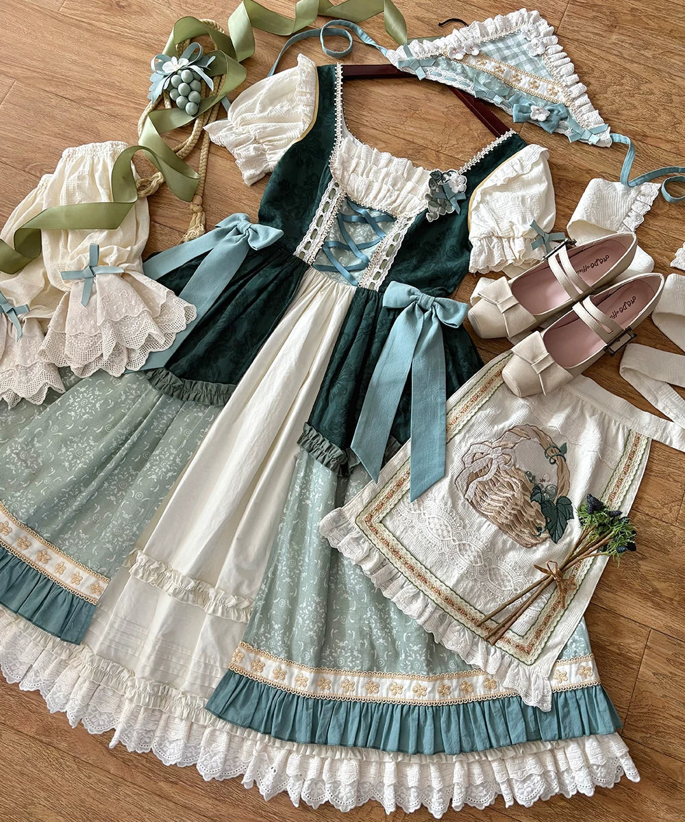 Green Grape Garden Classic Lolita Regular and Long OP Dress Series and Accessories - image 2