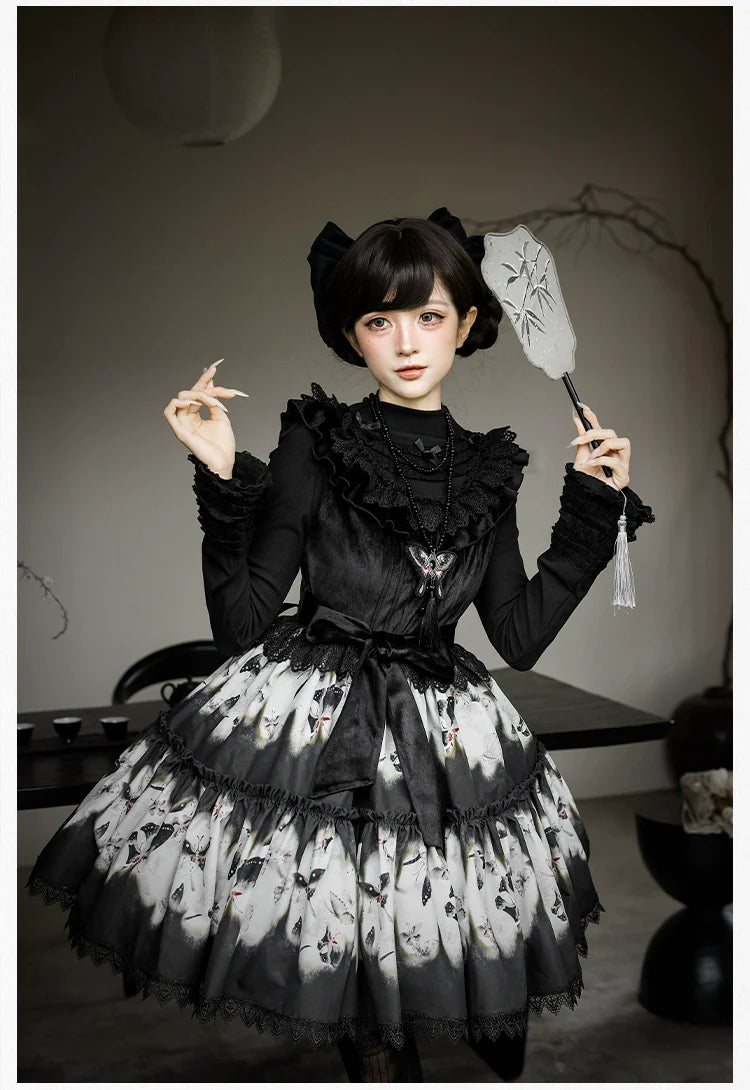 Dead Leaf Butterfly Gothic Lolita JSK and OP Dress Set - image 17