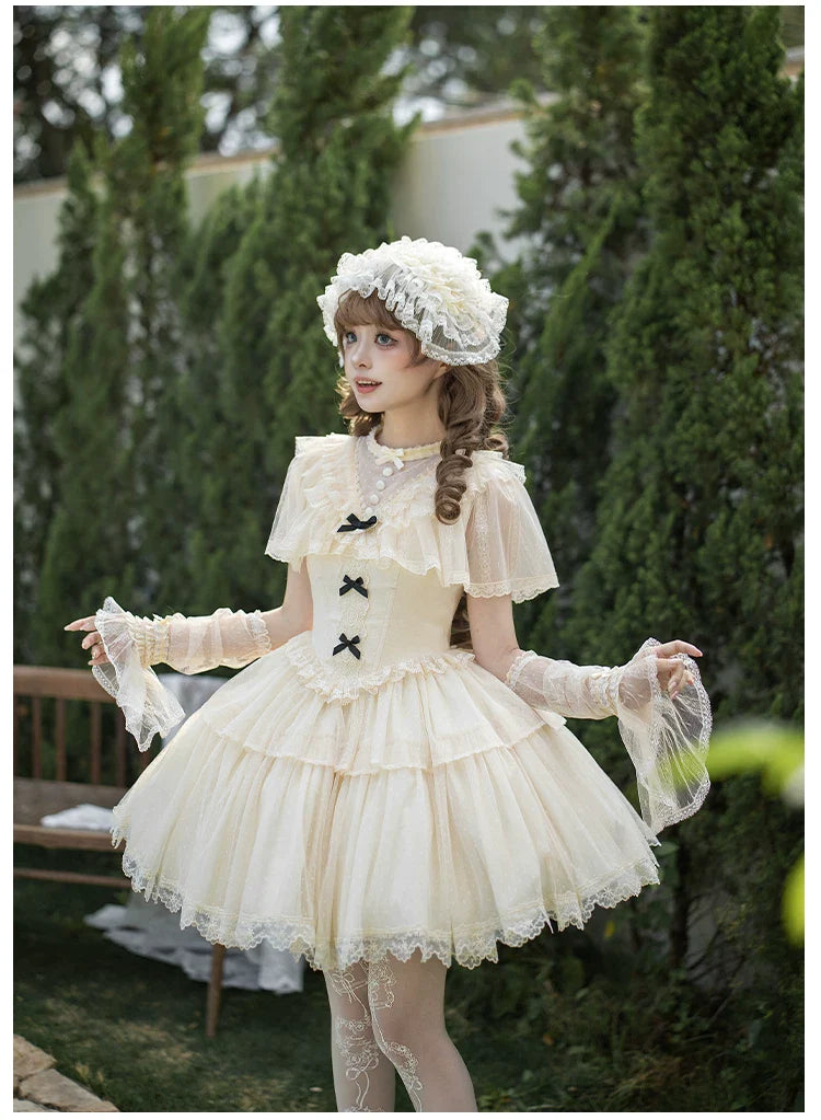 White Mist Promise - Classic Lolita Corset OP Set, Edwardian Collar & Tiered Hem - image 22