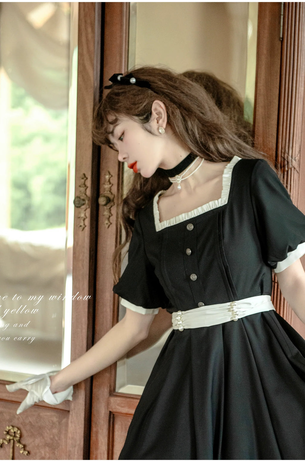 Thoughts - Vintage Black Lolita OP Dress with Square Neckline - image 4