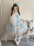Cross Heart Knot - Sweet Lolita JSK Suit Tiered Ruffles Dress with Lace Blouse - image 13
