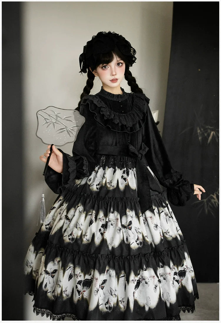 Dead Leaf Butterfly Gothic Lolita JSK and OP Dress Set - image 9