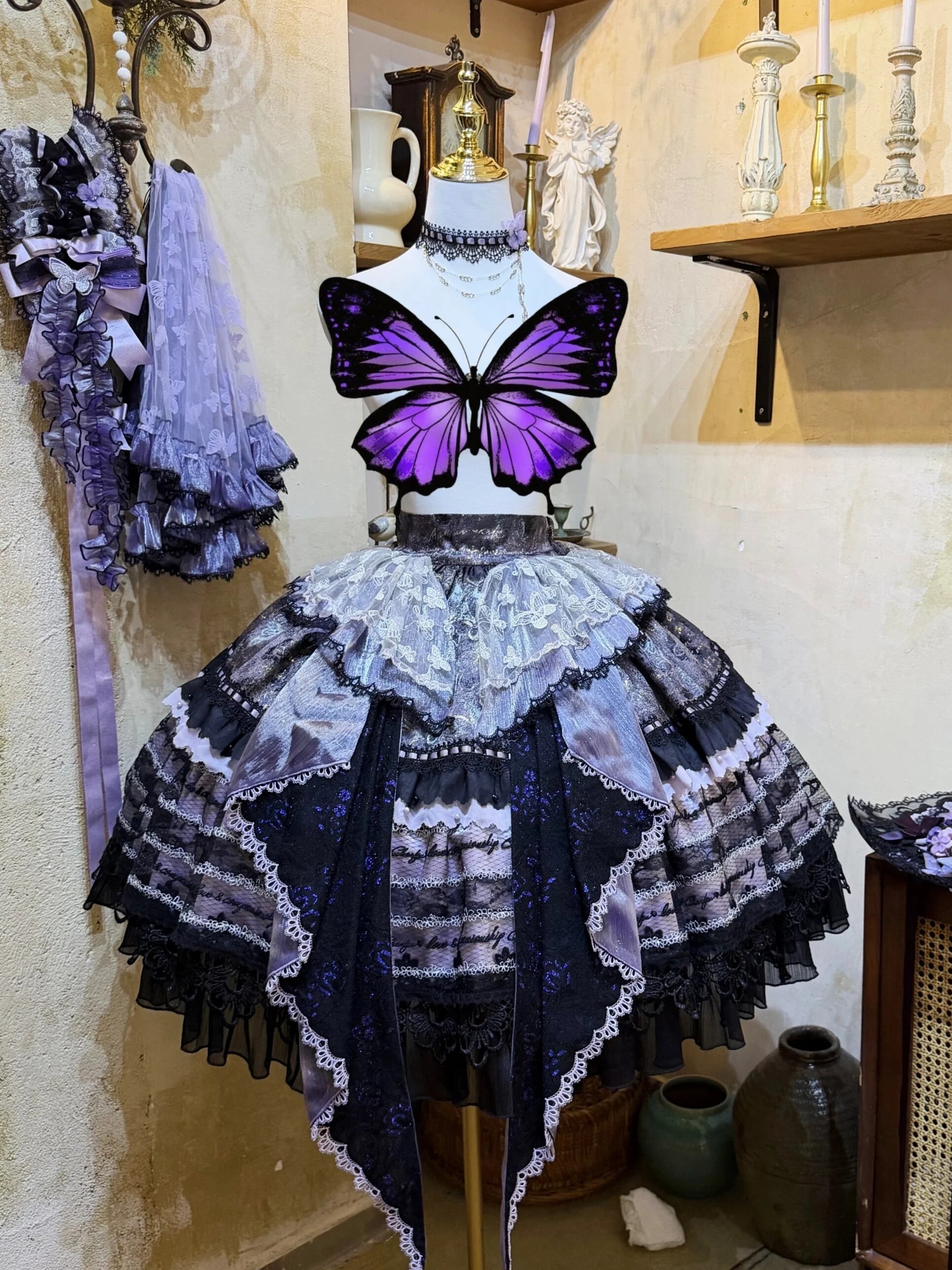 Purple Butterfly on Moonlight Night Gothic Lolita Corset Dress Set - image 11
