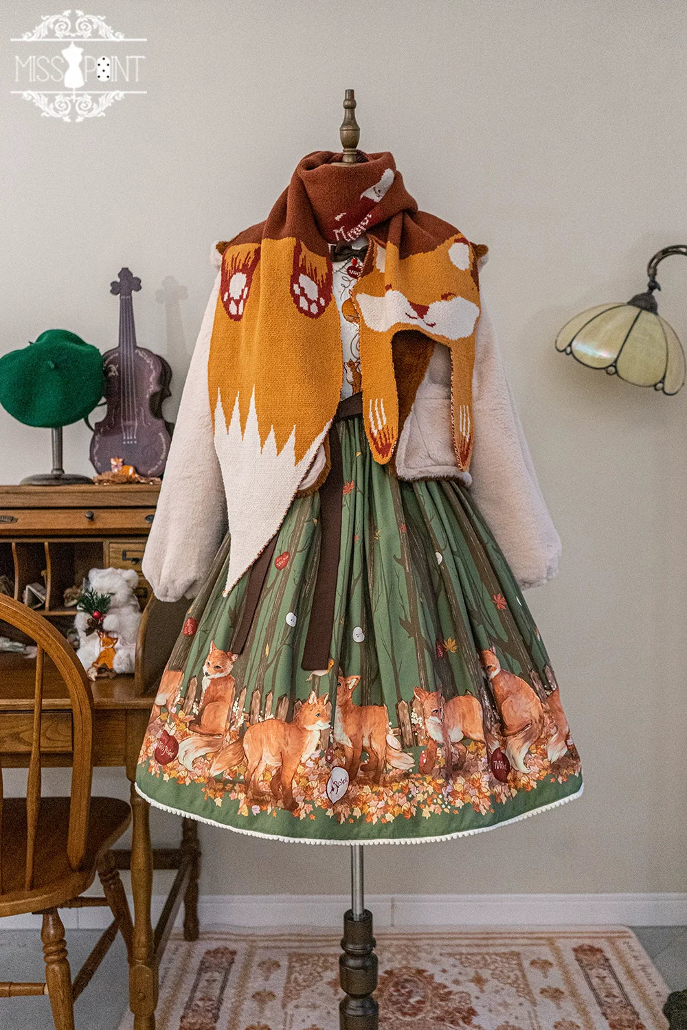 Chubby Fox in the Forest - Kawaii Lolita Accessories Knitted Fox Scarf Embroidered Faux Collar - image 24