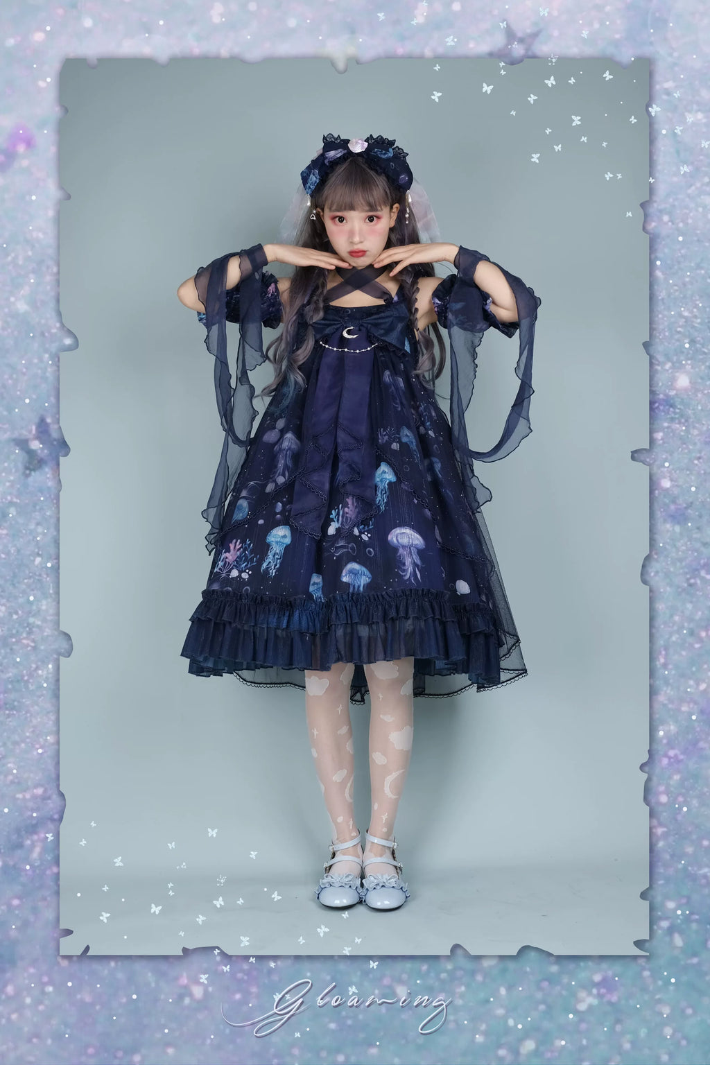 Coral Jellyfish - Sweet Lolita High-waist JSK Dress, Jellyfish & Coral Print and Accessories - image 59