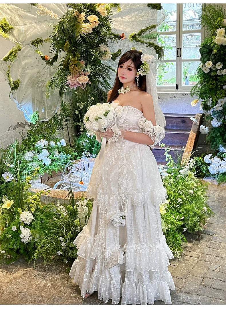 Love and Roses Princess Bridal Lolita Dress with Tiered Rose Skirt - image 8