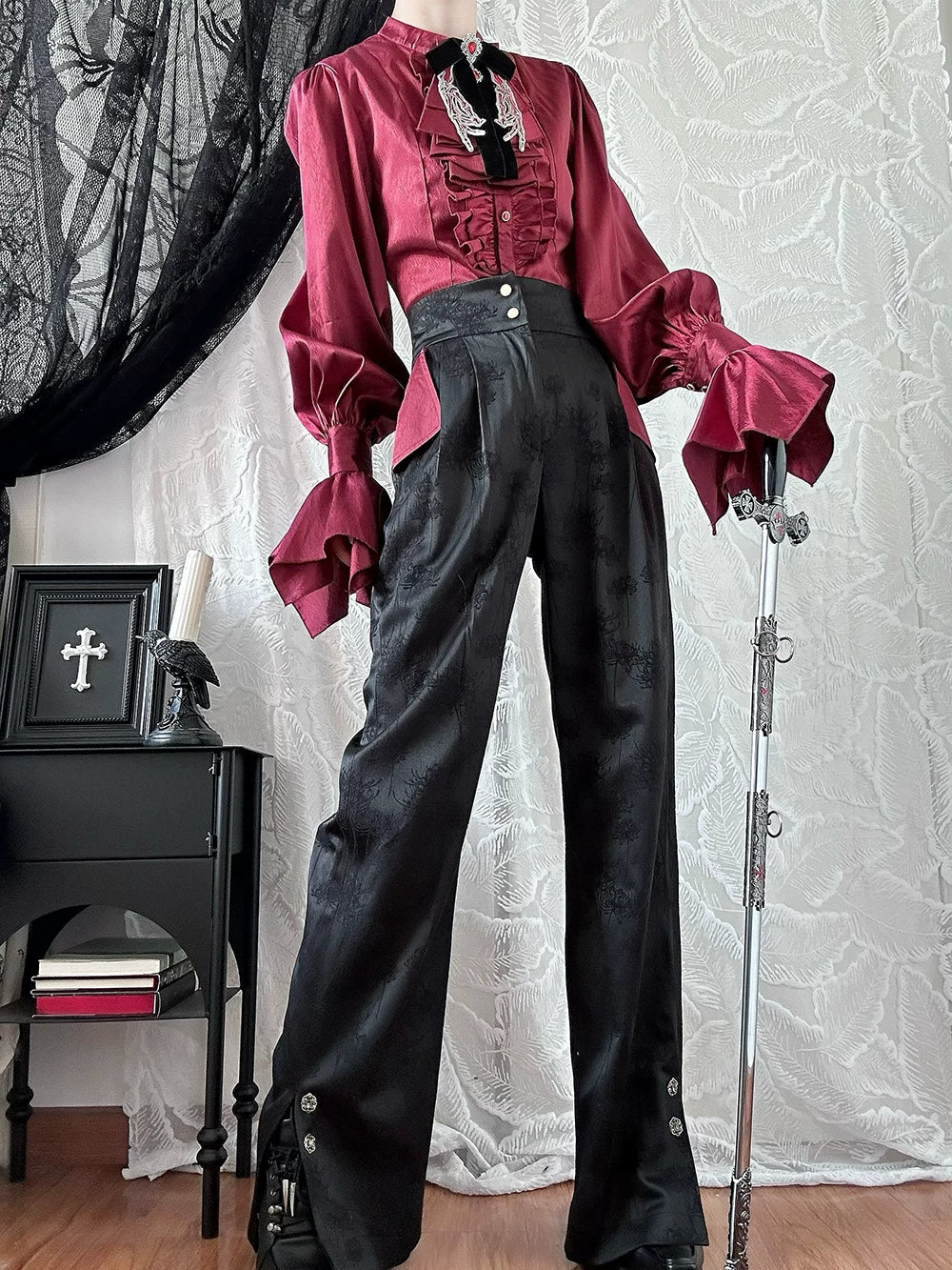 Moonnight Return - Ouji Lolita Stand Collar Shirt with Irregular Cuffs - image 3